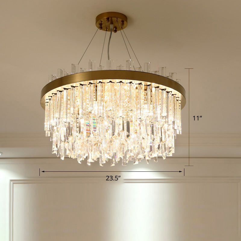 Round Chandelier Light Fixture Modern K9 Crystal Brass Suspension Lamp for Bedroom Brass 23.5" Clearhalo 'Ceiling Lights' 'Chandeliers' 'Modern Chandeliers' 'Modern' Lighting' 2327527