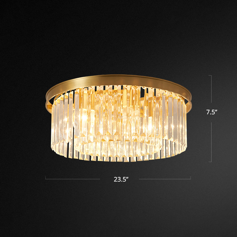 Prismatic Optical Crystal Drum Flushmount Minimalist Brass Ceiling Flush Light for Living Room Brass 23.5" Clearhalo 'Ceiling Lights' 'Close To Ceiling Lights' 'Close to ceiling' 'Flush mount' Lighting' 2327551