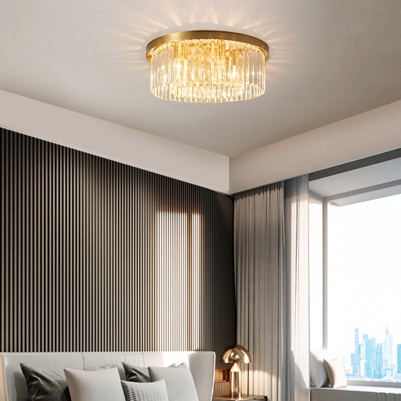 Prismatic Optical Crystal Drum Flushmount Minimalist Brass Ceiling Flush Light for Living Room Clearhalo 'Ceiling Lights' 'Close To Ceiling Lights' 'Close to ceiling' 'Flush mount' Lighting' 2327552