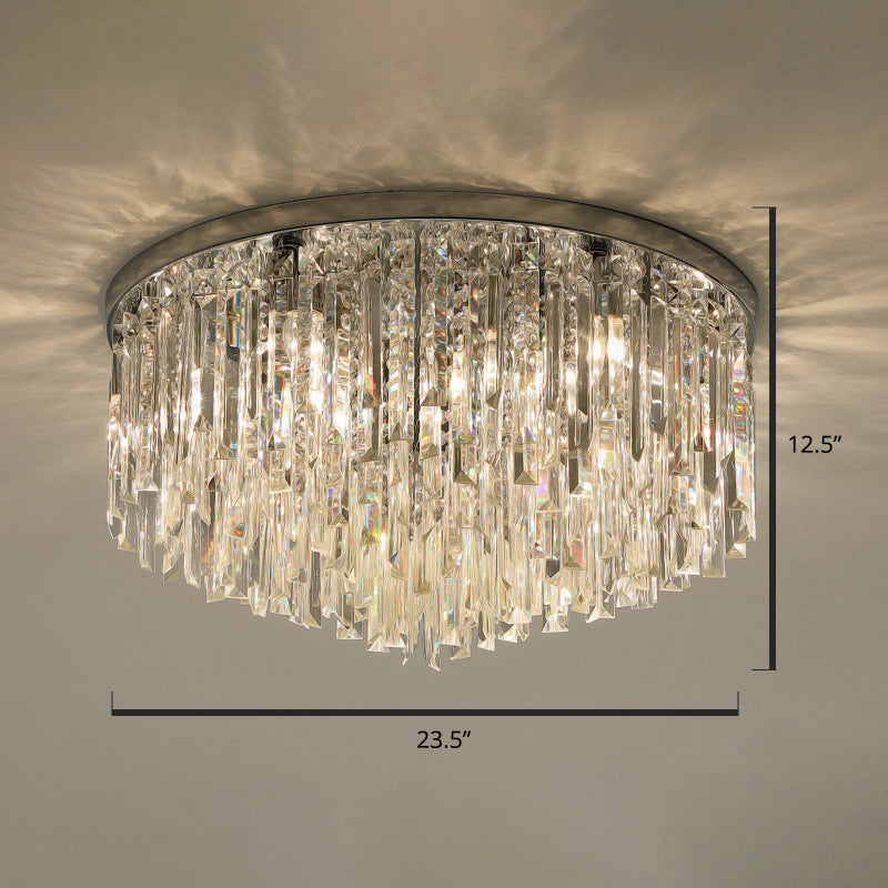 Round Ceiling Light Fixture Modern K9 Crystal Stick Bedroom Flush Mount Lighting Chrome 23.5" Clearhalo 'Ceiling Lights' 'Close To Ceiling Lights' 'Close to ceiling' 'Flush mount' Lighting' 2327558