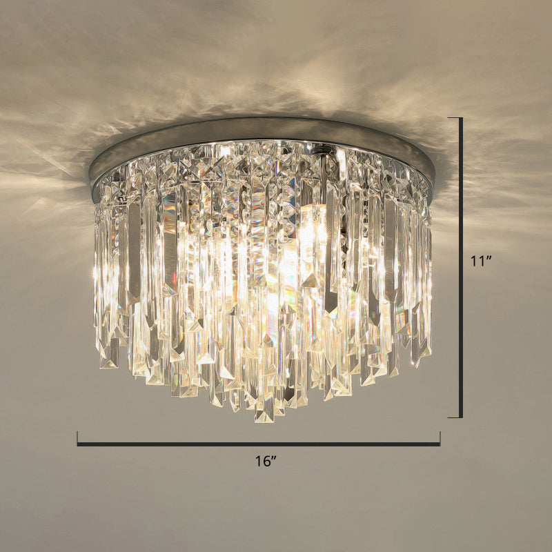 Round Ceiling Light Fixture Modern K9 Crystal Stick Bedroom Flush Mount Lighting Chrome 16" Clearhalo 'Ceiling Lights' 'Close To Ceiling Lights' 'Close to ceiling' 'Flush mount' Lighting' 2327559