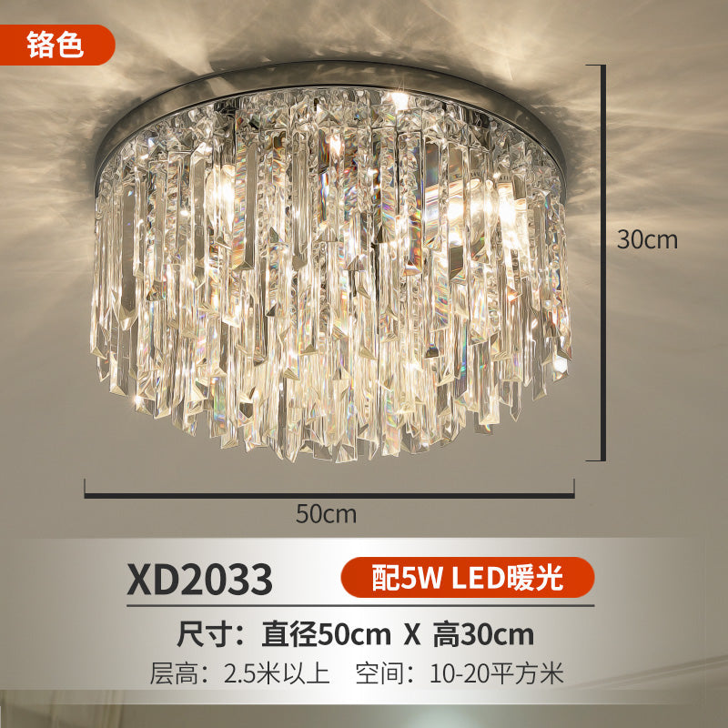 Round Ceiling Light Fixture Modern K9 Crystal Stick Bedroom Flush Mount Lighting Chrome 19.5" Clearhalo 'Ceiling Lights' 'Close To Ceiling Lights' 'Close to ceiling' 'Flush mount' Lighting' 2327561