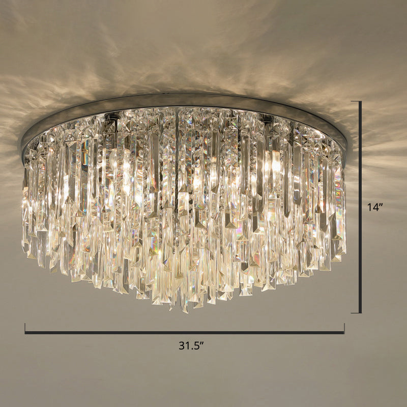 Round Ceiling Light Fixture Modern K9 Crystal Stick Bedroom Flush Mount Lighting Chrome 31.5" Clearhalo 'Ceiling Lights' 'Close To Ceiling Lights' 'Close to ceiling' 'Flush mount' Lighting' 2327562