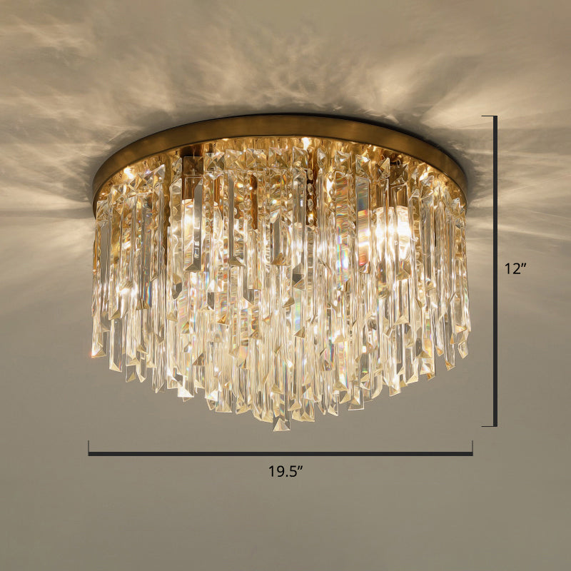 Round Ceiling Light Fixture Modern K9 Crystal Stick Bedroom Flush Mount Lighting Brass 19.5" Clearhalo 'Ceiling Lights' 'Close To Ceiling Lights' 'Close to ceiling' 'Flush mount' Lighting' 2327564