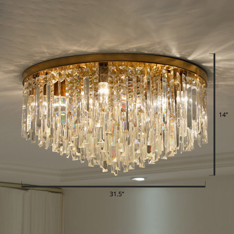 Round Ceiling Light Fixture Modern K9 Crystal Stick Bedroom Flush Mount Lighting Brass 31.5" Clearhalo 'Ceiling Lights' 'Close To Ceiling Lights' 'Close to ceiling' 'Flush mount' Lighting' 2327569