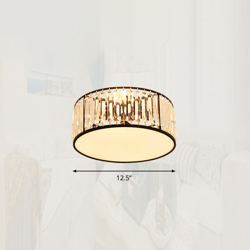 Minimalism Drum Flushmount Ceiling Lamp Prismatic Crystal Bedroom Flush Mounted Light Black 12.5" Clearhalo 'Ceiling Lights' 'Close To Ceiling Lights' 'Close to ceiling' 'Flush mount' Lighting' 2327614