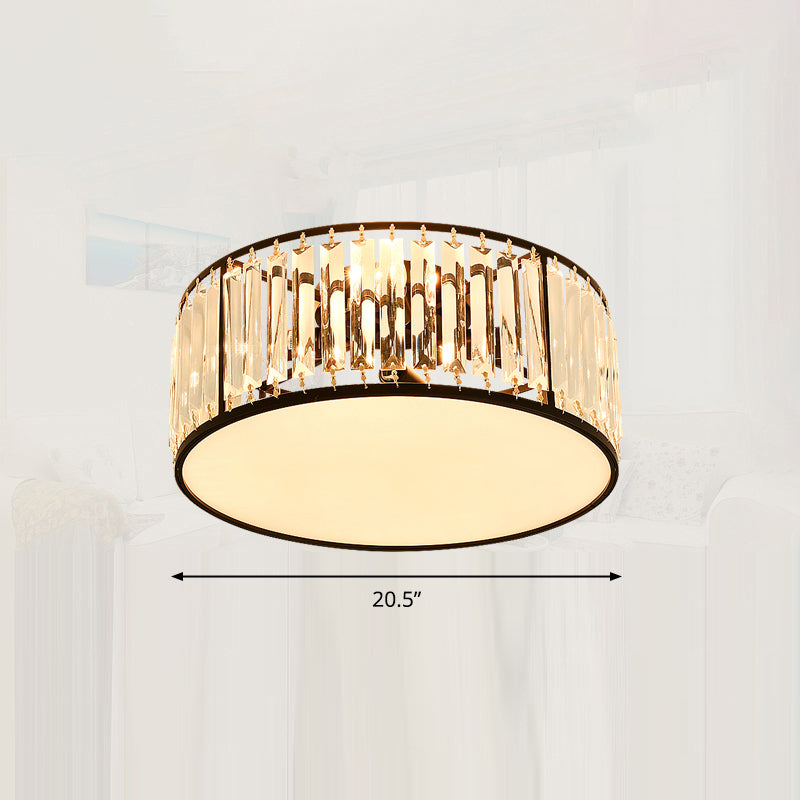 Minimalism Drum Flushmount Ceiling Lamp Prismatic Crystal Bedroom Flush Mounted Light Black 20.5" Clearhalo 'Ceiling Lights' 'Close To Ceiling Lights' 'Close to ceiling' 'Flush mount' Lighting' 2327616