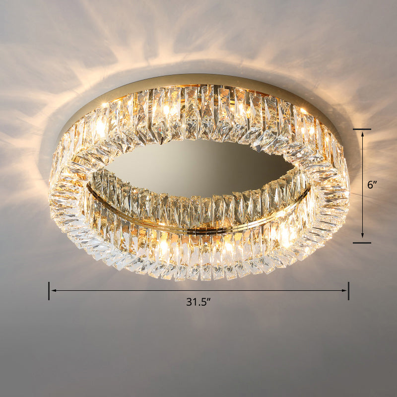 Modern Circular Flush Ceiling Light Fixture Beveled Crystal Living Room Flush-Mount Light Gold 31.5" Clearhalo 'Ceiling Lights' 'Close To Ceiling Lights' 'Close to ceiling' 'Flush mount' Lighting' 2327650