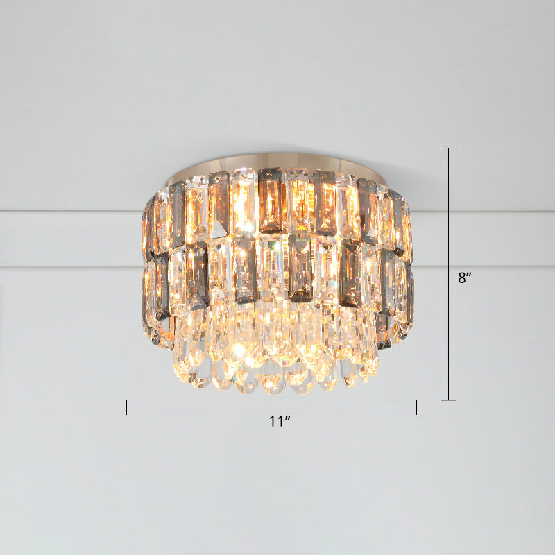 Brass Drum Shaped Flushmount Lighting Modern 3 Lights Crystal Ceiling Light for Corridor Brass 11" Clearhalo 'Ceiling Lights' 'Close To Ceiling Lights' 'Close to ceiling' 'Flush mount' Lighting' 2327686