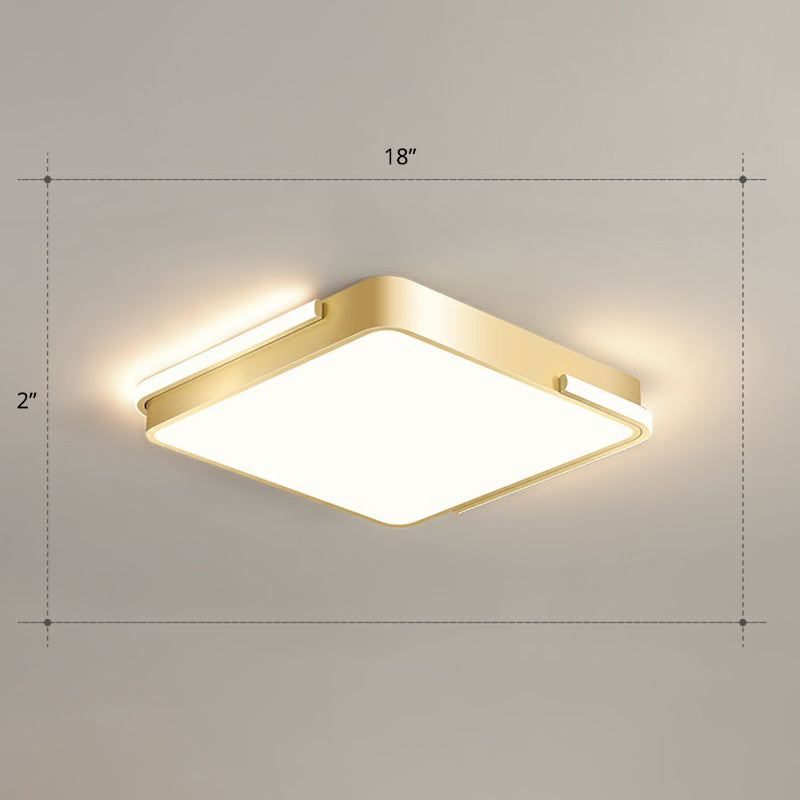 Metallic Geometric Shape Ceiling Lamp Minimalistic Brushed Gold LED Flush Mount Light Gold Remote Control Stepless Dimming Square Plate Clearhalo 'Ceiling Lights' 'Close To Ceiling Lights' 'Close to ceiling' 'Flush mount' Lighting' 2327742
