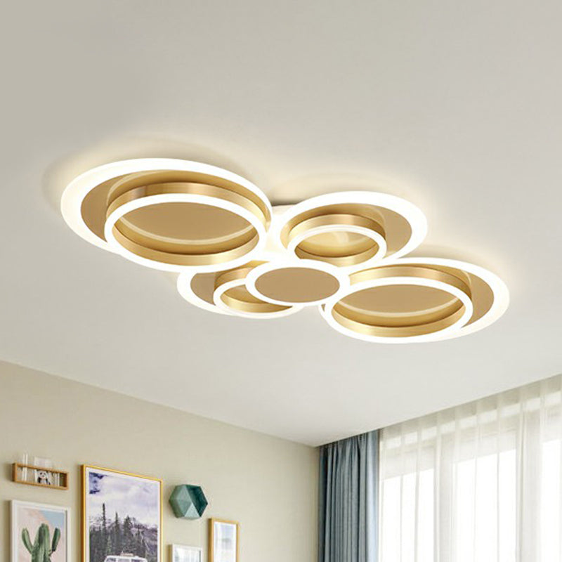 Metallic Ring Shaped Flushmount Light Contemporary Gold Finish LED Ceiling Mount Light Clearhalo 'Ceiling Lights' 'Close To Ceiling Lights' 'Close to ceiling' 'Flush mount' Lighting' 2327868