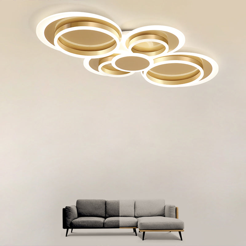 Metallic Ring Shaped Flushmount Light Contemporary Gold Finish LED Ceiling Mount Light Clearhalo 'Ceiling Lights' 'Close To Ceiling Lights' 'Close to ceiling' 'Flush mount' Lighting' 2327871