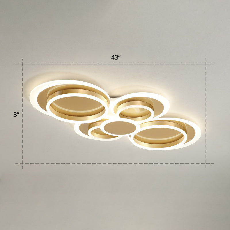 Metallic Ring Shaped Flushmount Light Contemporary Gold Finish LED Ceiling Mount Light Gold 43" Warm Clearhalo 'Ceiling Lights' 'Close To Ceiling Lights' 'Close to ceiling' 'Flush mount' Lighting' 2327872