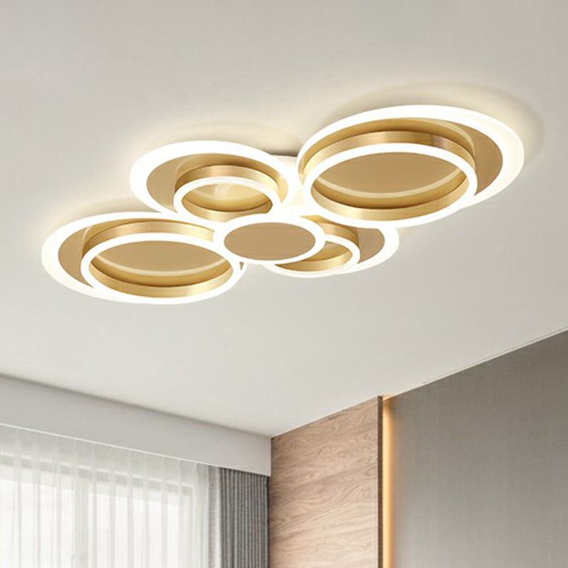 Metallic Ring Shaped Flushmount Light Contemporary Gold Finish LED Ceiling Mount Light Clearhalo 'Ceiling Lights' 'Close To Ceiling Lights' 'Close to ceiling' 'Flush mount' Lighting' 2327873