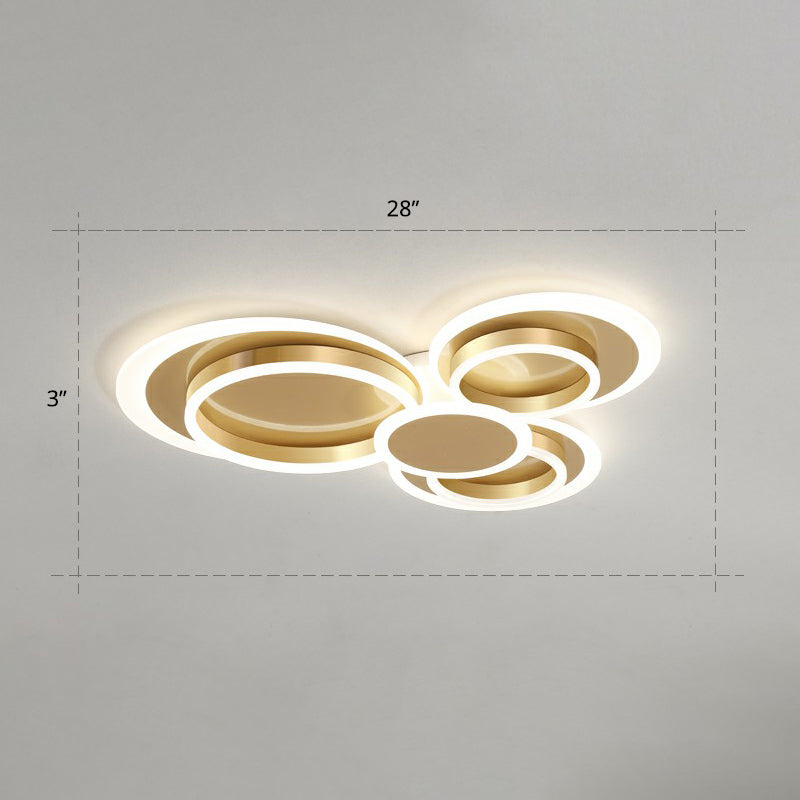 Metallic Ring Shaped Flushmount Light Contemporary Gold Finish LED Ceiling Mount Light Gold 28" Warm Clearhalo 'Ceiling Lights' 'Close To Ceiling Lights' 'Close to ceiling' 'Flush mount' Lighting' 2327878