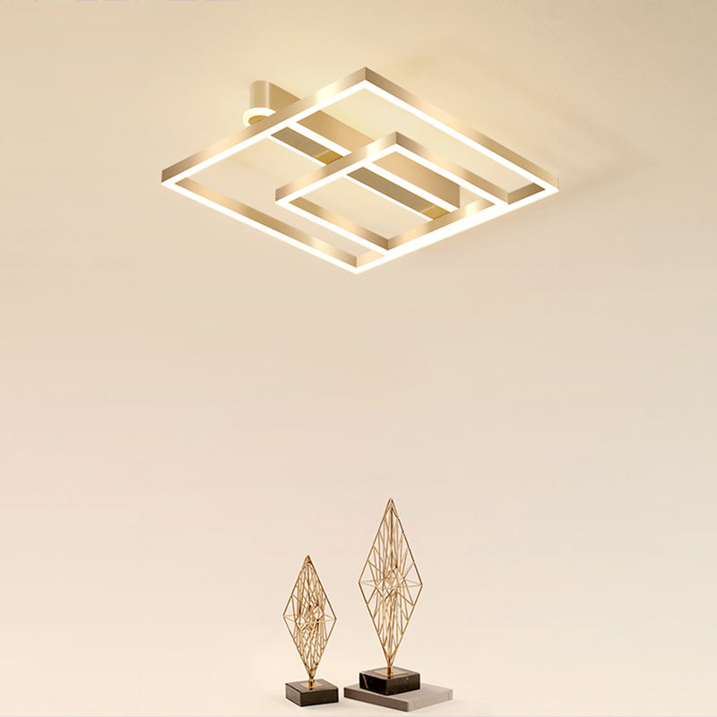 Square Shaped Flush Mount Ceiling Fixture Simple Acrylic Gold LED Flush Light for Bedroom Clearhalo 'Ceiling Lights' 'Close To Ceiling Lights' 'Close to ceiling' 'Flush mount' Lighting' 2328105
