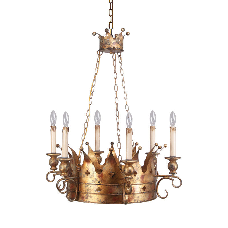 Countryside Crown Hanging Pendant 6 Lights Metal Ceiling Chandelier in Antique Brass for Living Room Clearhalo 'Ceiling Lights' 'Chandeliers' Lighting' options 232815