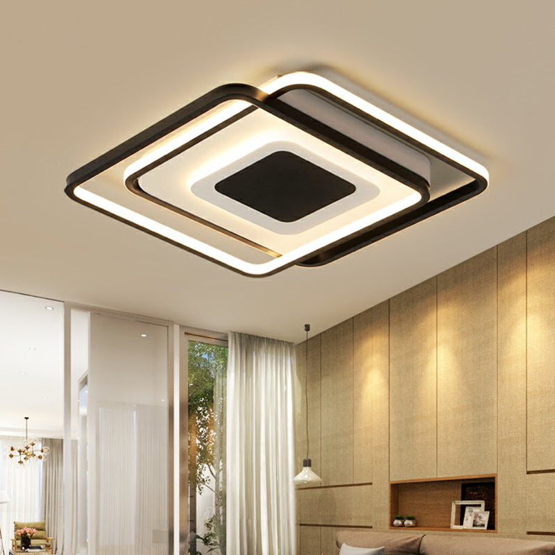 Simplicity Square Ceiling Flush Mount Light Metal Bedroom LED Flush Light Fixture in Black Clearhalo 'Ceiling Lights' 'Close To Ceiling Lights' 'Close to ceiling' 'Flush mount' Lighting' 2328211