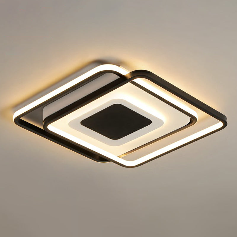 Simplicity Square Ceiling Flush Mount Light Metal Bedroom LED Flush Light Fixture in Black Black 21.5" Third Gear Clearhalo 'Ceiling Lights' 'Close To Ceiling Lights' 'Close to ceiling' 'Flush mount' Lighting' 2328212