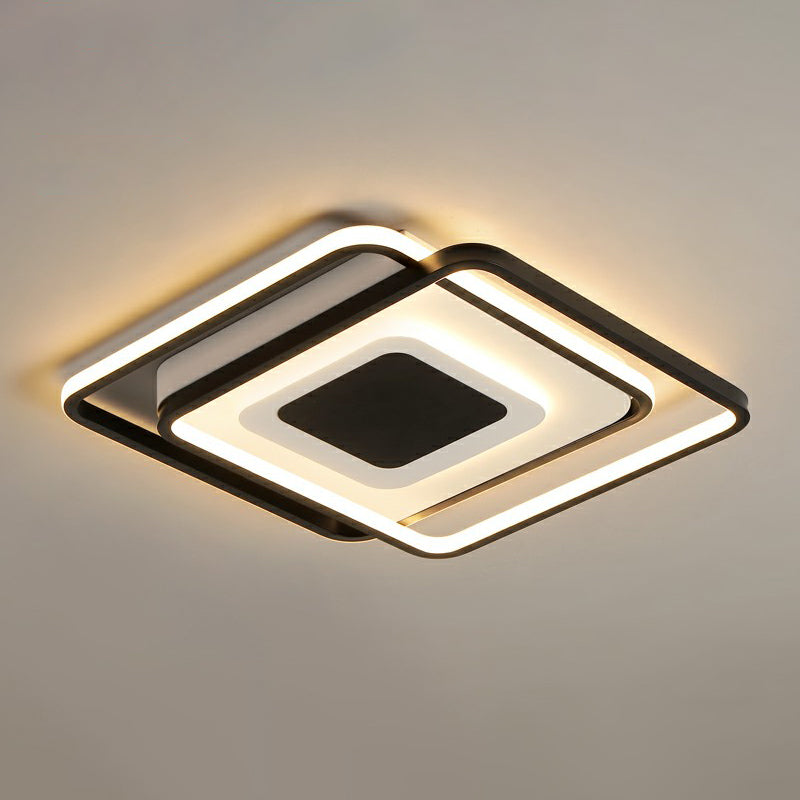 Simplicity Square Ceiling Flush Mount Light Metal Bedroom LED Flush Light Fixture in Black Black 18" Third Gear Clearhalo 'Ceiling Lights' 'Close To Ceiling Lights' 'Close to ceiling' 'Flush mount' Lighting' 2328219