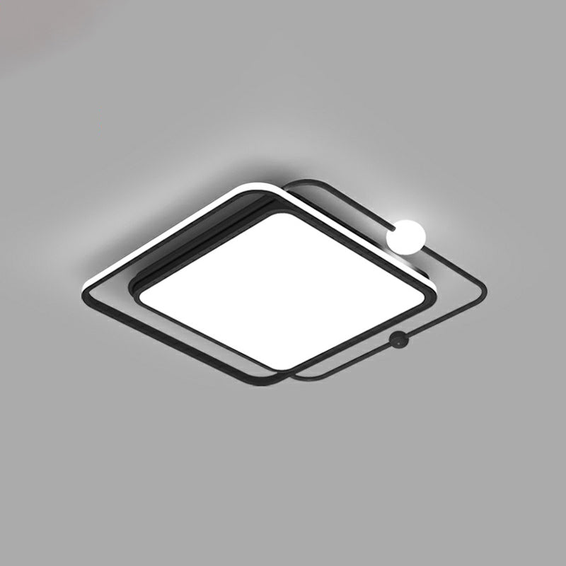 Square and Orb LED Flush Mount Nordic Acrylic Bedroom Flush Ceiling Light in Black Black 16" Clearhalo 'Ceiling Lights' 'Close To Ceiling Lights' 'Close to ceiling' 'Flush mount' Lighting' 2328222