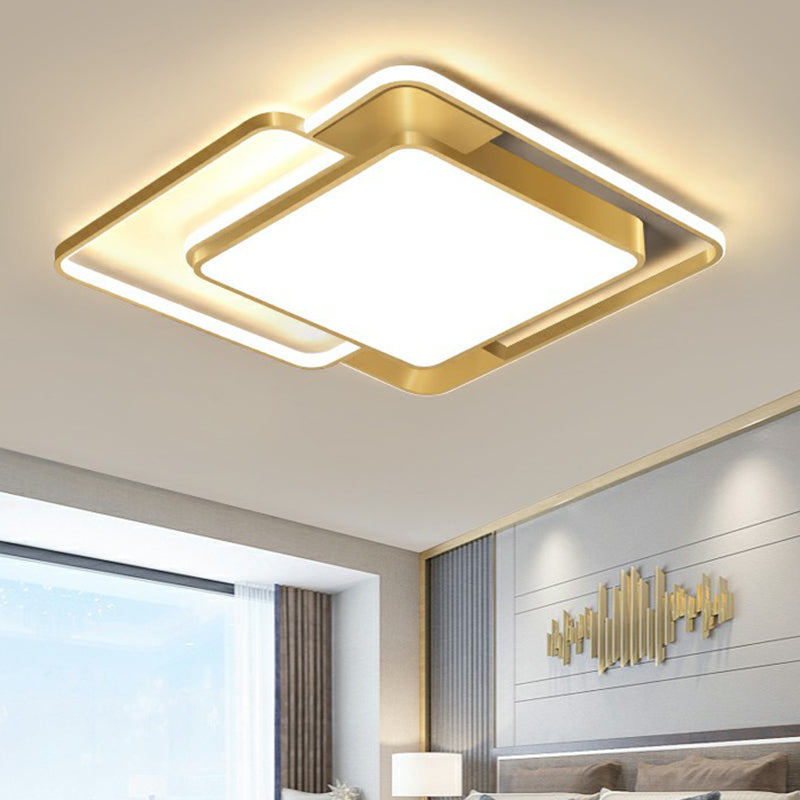Gold Square Shaped Flush Ceiling Light Fixture Simple Metal LED Flushmount Lighting for Bedroom Clearhalo 'Ceiling Lights' 'Close To Ceiling Lights' 'Close to ceiling' 'Flush mount' Lighting' 2328284