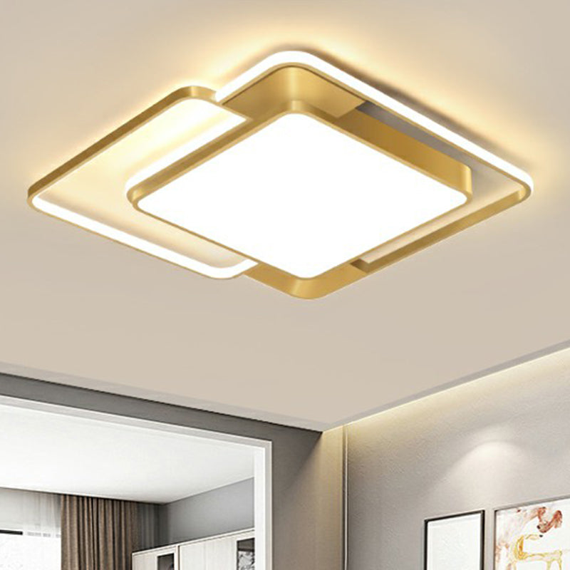 Gold Square Shaped Flush Ceiling Light Fixture Simple Metal LED Flushmount Lighting for Bedroom Clearhalo 'Ceiling Lights' 'Close To Ceiling Lights' 'Close to ceiling' 'Flush mount' Lighting' 2328289