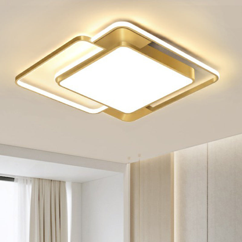 Gold Square Shaped Flush Ceiling Light Fixture Simple Metal LED Flushmount Lighting for Bedroom Clearhalo 'Ceiling Lights' 'Close To Ceiling Lights' 'Close to ceiling' 'Flush mount' Lighting' 2328291