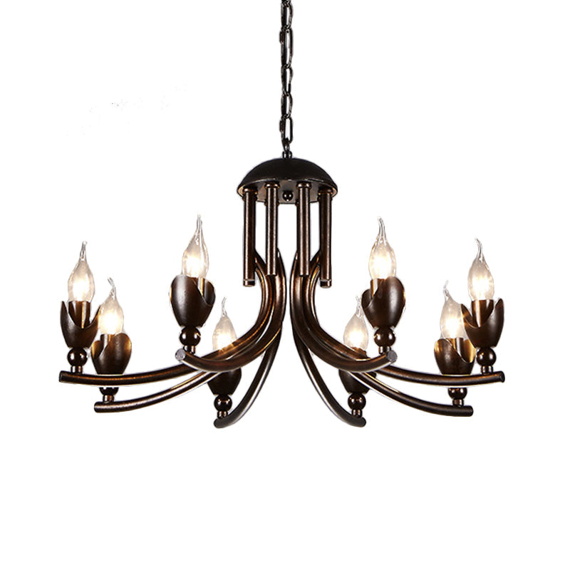Metal Candle Chandelier Lamp Industrial 8-Head Restaurant Pendant Ceiling Light in Black Clearhalo 'Ceiling Lights' 'Chandeliers' Lighting' options 232892
