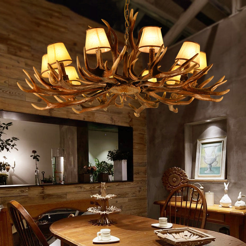 Conical Resin Pendant Lighting Traditional 10-Bulb Dining Room Chandelier Light in Brown Clearhalo 'Ceiling Lights' 'Chandeliers' Lighting' options 232993