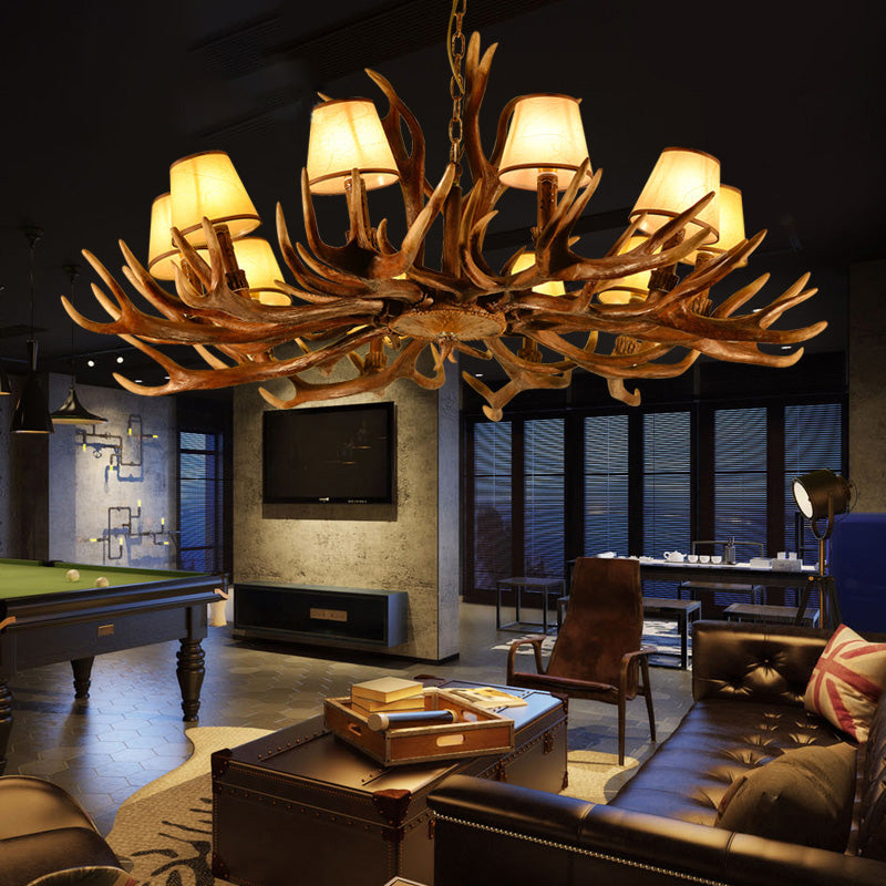 Conical Resin Pendant Lighting Traditional 10-Bulb Dining Room Chandelier Light in Brown Clearhalo 'Ceiling Lights' 'Chandeliers' Lighting' options 232994