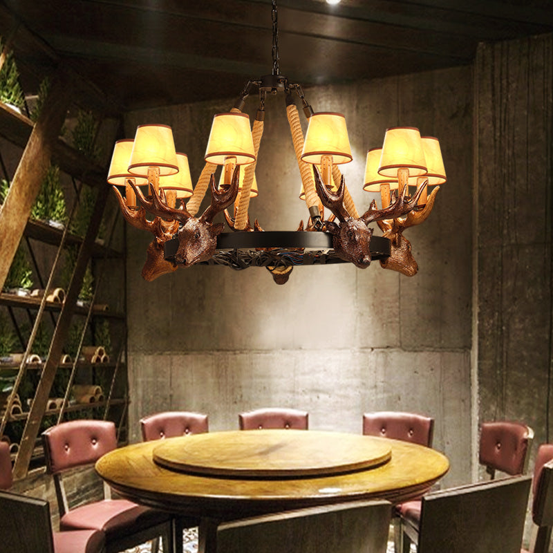 Resin Tapered Shade Chandelier Lamp Rural 10-Head Restaurant Pendant Ceiling Light in Black Clearhalo 'Ceiling Lights' 'Chandeliers' Lighting' options 233003