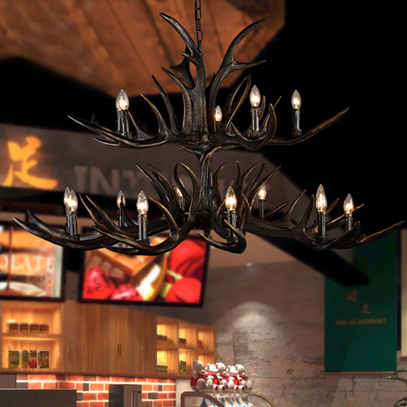 Traditional Candle Hanging Lamp 6/10/15 Bulbs Resin Chandelier Light Fixture in Black for Store 15 Black Clearhalo 'Ceiling Lights' 'Chandeliers' Lighting' options 233178_ee603fb0-c16a-409a-a1ae-571ae0160bb7