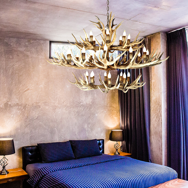 Resin Light Brown Hanging Chandelier Deer Antler 8/12/24 Bulbs Traditional Pendant Light Fixture for Dining Room Clearhalo 'Ceiling Lights' 'Chandeliers' Lighting' options 233228