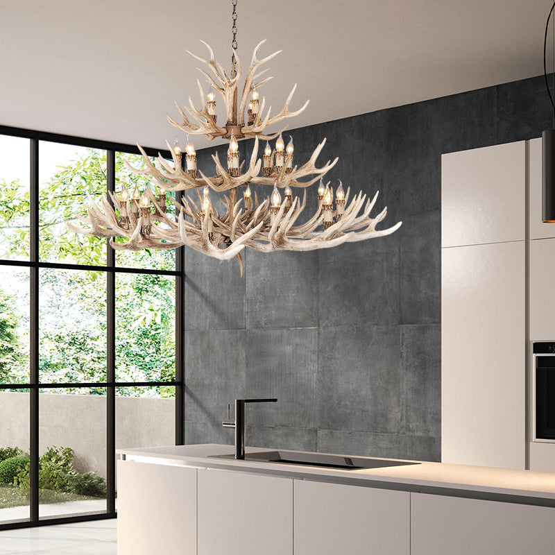 Resin Light Brown Hanging Chandelier Deer Antler 8/12/24 Bulbs Traditional Pendant Light Fixture for Dining Room Clearhalo 'Ceiling Lights' 'Chandeliers' Lighting' options 233232