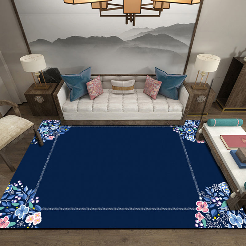 Retro Living Room Rug Multi Color Plant Print Area Rug Cotton Blend Non-Slip Backing Pet Friendly Indoor Rug Aqua Clearhalo 'Area Rug' 'Rug' 2333053