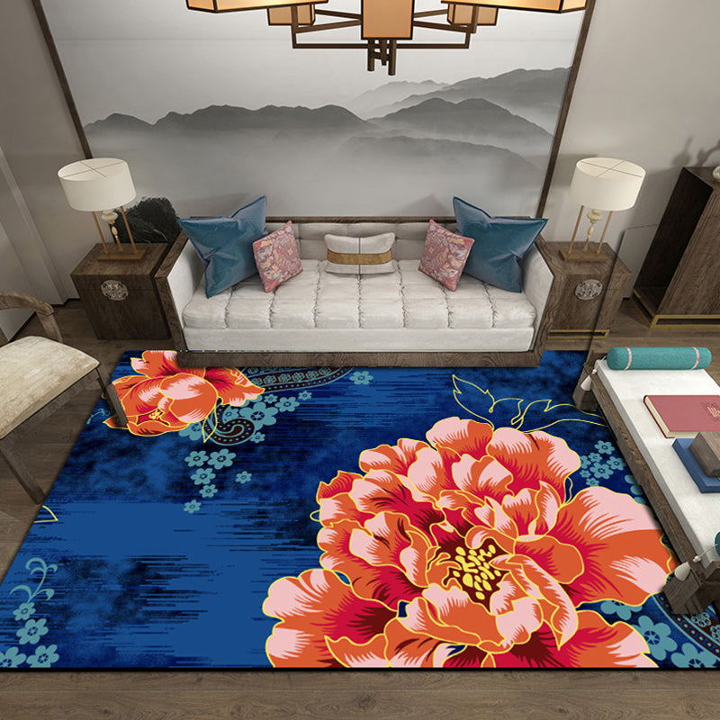 Retro Living Room Rug Multi Color Plant Print Area Rug Cotton Blend Non-Slip Backing Pet Friendly Indoor Rug Red-Blue Clearhalo 'Area Rug' 'Rug' 2333056