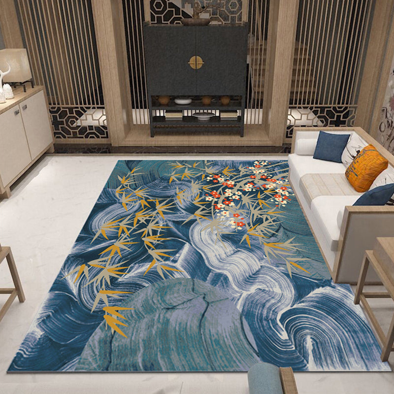 Retro Living Room Rug Multi Color Plant Print Area Rug Cotton Blend Non-Slip Backing Pet Friendly Indoor Rug Blue Clearhalo 'Area Rug' 'Rug' 2333058