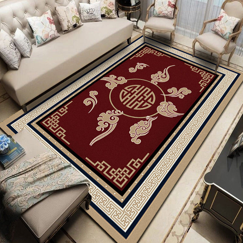 Multi Color Chinoiserie Rug Polyster Flower Printed Indoor Rug Non-Slip Backing Pet Friendly Area Carpet for Parlor Red Clearhalo 'Area Rug' 'Rug' 2333073