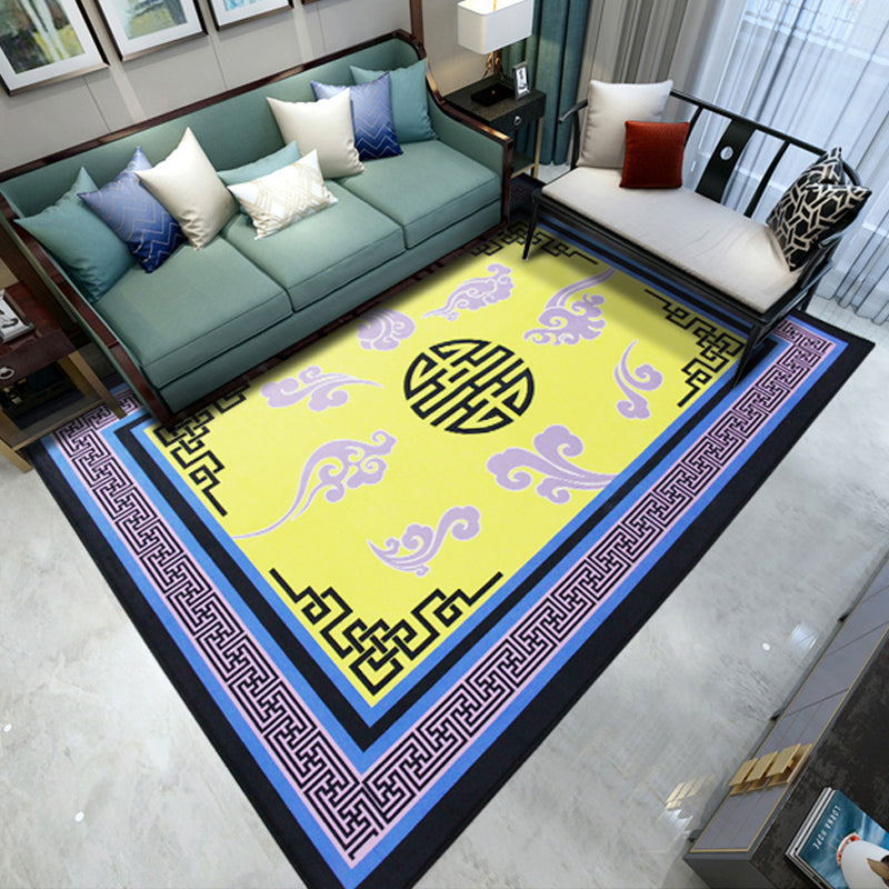 Multi Color Chinoiserie Rug Polyster Flower Printed Indoor Rug Non-Slip Backing Pet Friendly Area Carpet for Parlor Yellow Clearhalo 'Area Rug' 'Rug' 2333075