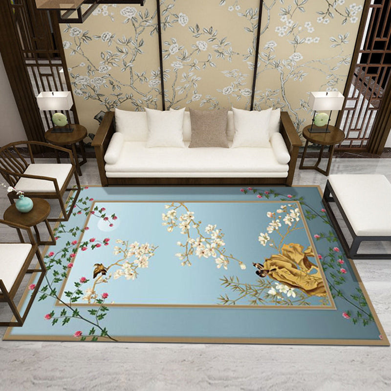 Formal Living Room Rug Multi Color Plant Print Indoor Rug Polypropylene Anti-Slip Backing Pet Friendly Carpet Blue Clearhalo 'Area Rug' 'Modern' 'Rugs' Rug' 2333243