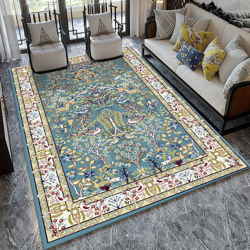 Formal Living Room Rug Multi Color Plant Print Indoor Rug Polypropylene Anti-Slip Backing Pet Friendly Carpet Light Blue Clearhalo 'Area Rug' 'Modern' 'Rugs' Rug' 2333247