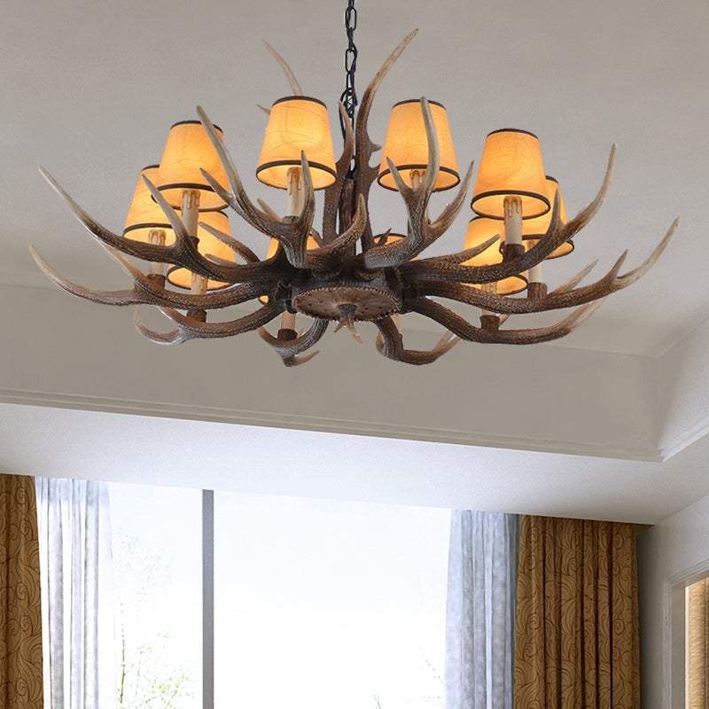 4/6/8-Light Conical Chandelier Light Traditional Brown Resin Suspension Pendant for Kitchen Island 10 Brown Clearhalo 'Ceiling Lights' 'Chandeliers' Lighting' options 233430_41829cf9-56bd-4750-947b-238280496676