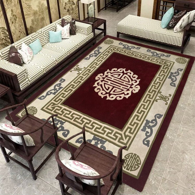 Oriental Living Room Rug Multi Color Geometric Patterned Indoor Rug Polypropylene Pet Friendly Anti-Slip Backing Carpet Dark Red Clearhalo 'Area Rug' 'Rug' 2334439