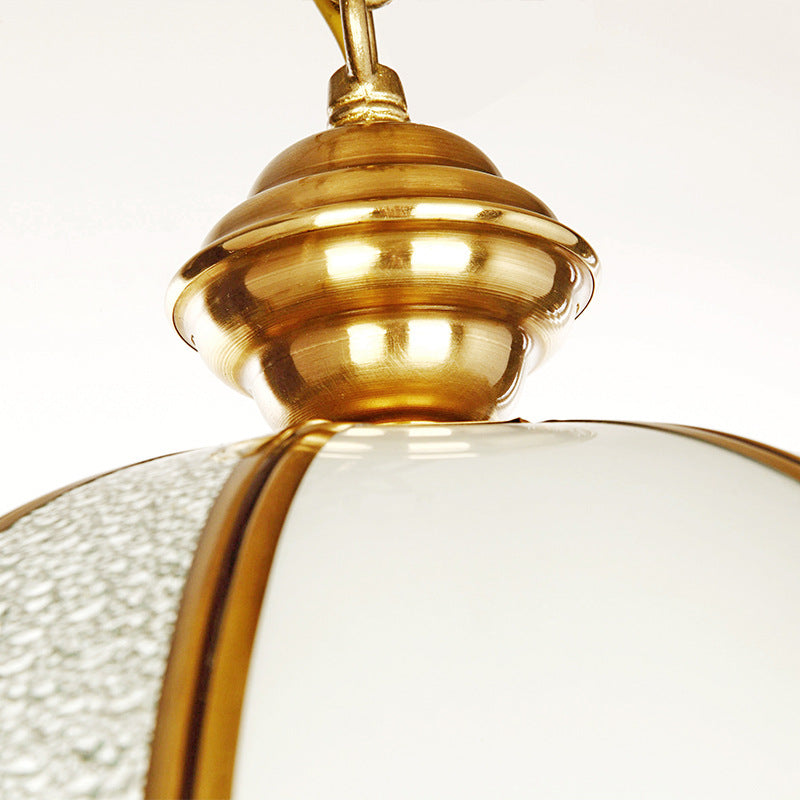 3 Bulbs Bowl Ceiling Chandelier Colonial Frosted Glass Suspended Lighting Fixture in Brass Clearhalo 'Ceiling Lights' 'Chandeliers' 'Glass shade' 'Glass' Lighting' 233481