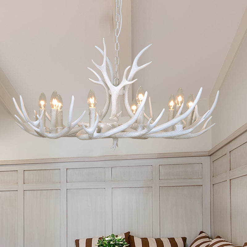 Resin Candelabra Chandelier Lamp Farmhouse 4/6/8-Head Living Room Pendant Ceiling Light in White 10 White Clearhalo 'Ceiling Lights' 'Chandeliers' Lighting' options 233504_3fa01b16-9a9f-4484-8609-664e65b47ecf