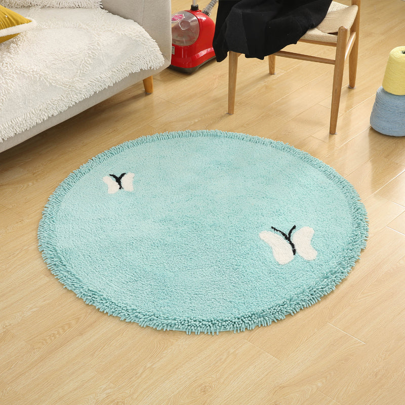 Cute Cartoon Print Rug Multi Colored Cotton Indoor Rug Non-Slip Backing Stain-Resistant Area Carpet with Tassel for Room Blue 3'11" x 3'11" Clearhalo 'Area Rug' 'Rug' 2335062