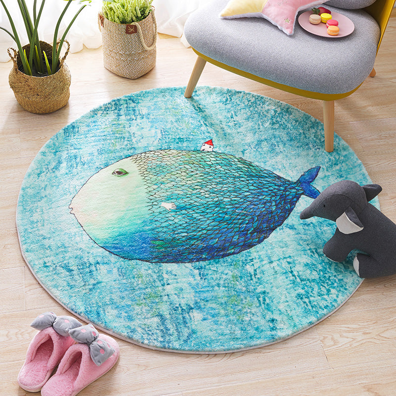 Cute Kids Bedroom Rug Blue Cartoon Printed Indoor Rug Lamb Wool Anti-Slip Backing Stain-Resistant Area Carpet Clearhalo 'Area Rug' 'Rug' 2335148