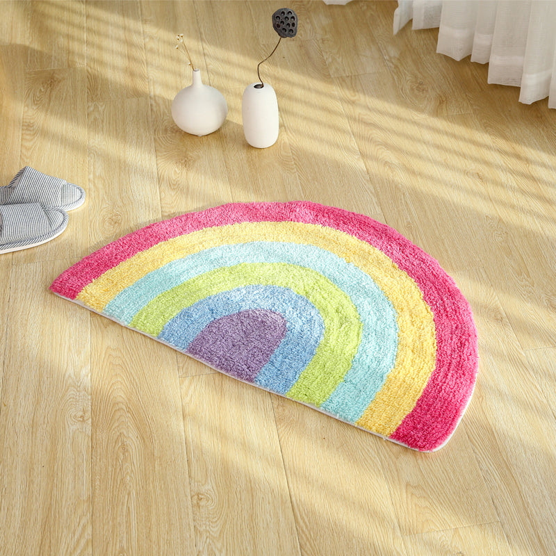 Fancy Rainbow Print Rug Red Cotton Door Mat Pet Friendly Stain-Resistant Easy Care Door Mat for Childrens Room Pink 1'8" x 2'7" Clearhalo 'Area Rug' 'Rug' 2335168