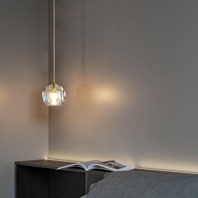 Faceted Crystal Ball Hanging Lamp Minimalism Gold Finish Suspension Pendant Light for Restaurant Clearhalo 'Ceiling Lights' 'Modern Pendants' 'Modern' 'Pendant Lights' 'Pendants' Lighting' 2335883